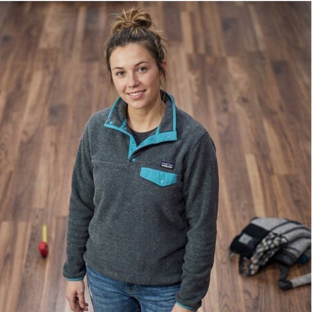 Patagonia Synchilla Snap-T Fleece Pullover Gray Teal Blue Womens Medium